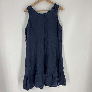 Terzo Millennio Dress Size Medium Navy Made in Italy Sleeveless Ruffle Hem Shift